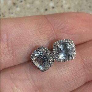 Sterling Silver Aquamarine or Blue topaz Halo Stud Earrings - Women Jewelry
